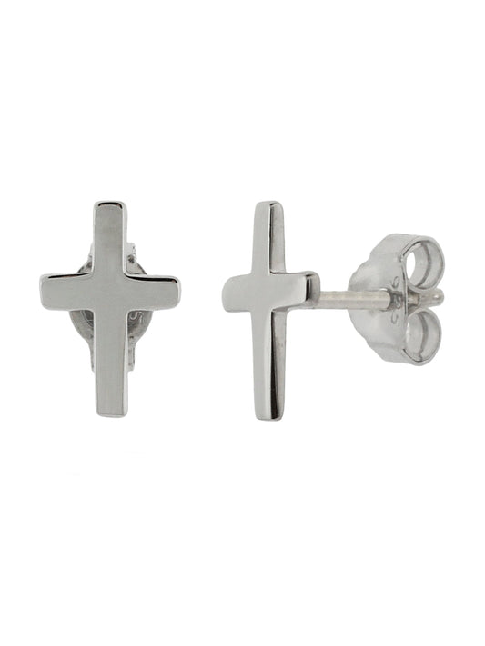 Men's Sterling Silver Cross Stud Earrings