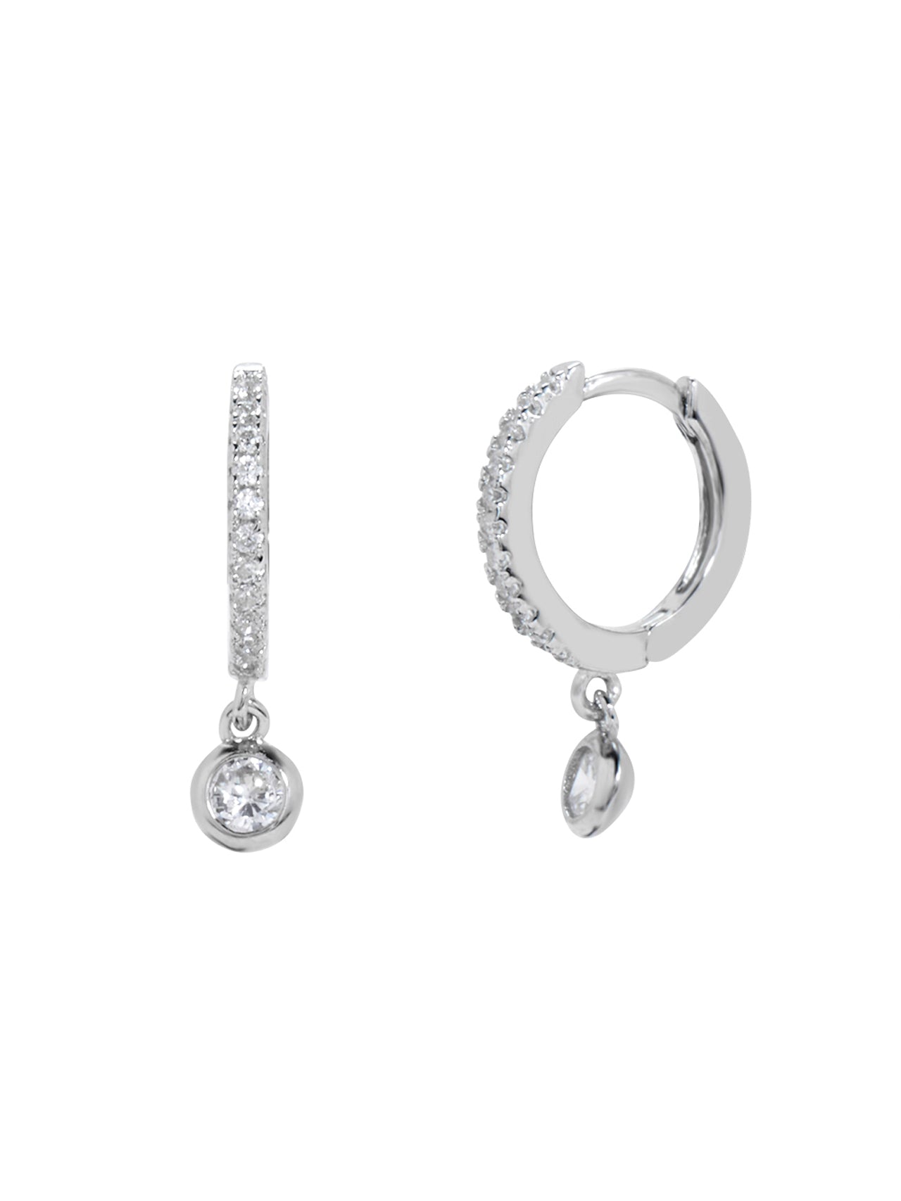  Relativity Sterling Silver Bezel CZ Heart Charm Huggies - Silver - Bonton