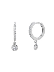 Sterling Silver Bezel CZ Heart Charm Huggies