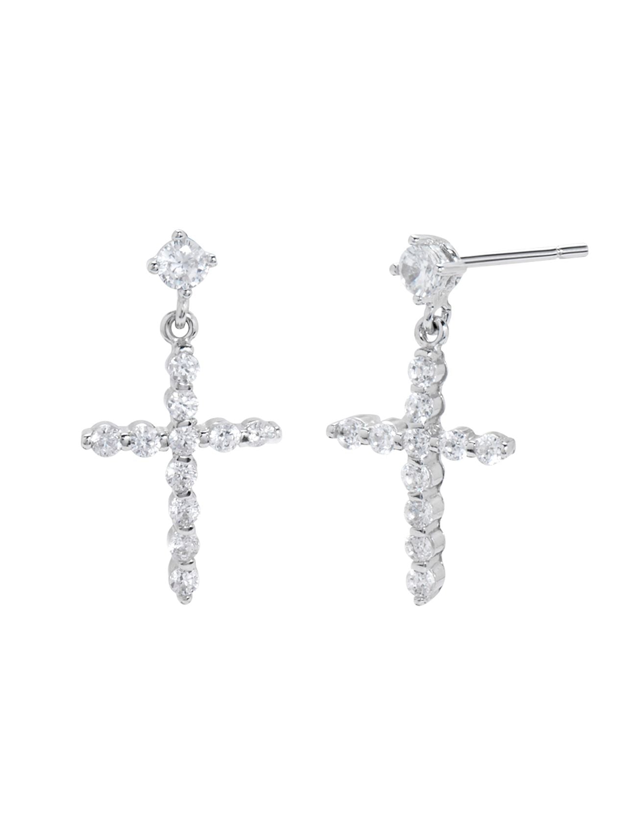  Relativity Silver Dangling Cross Earrings - Silver - Bonton