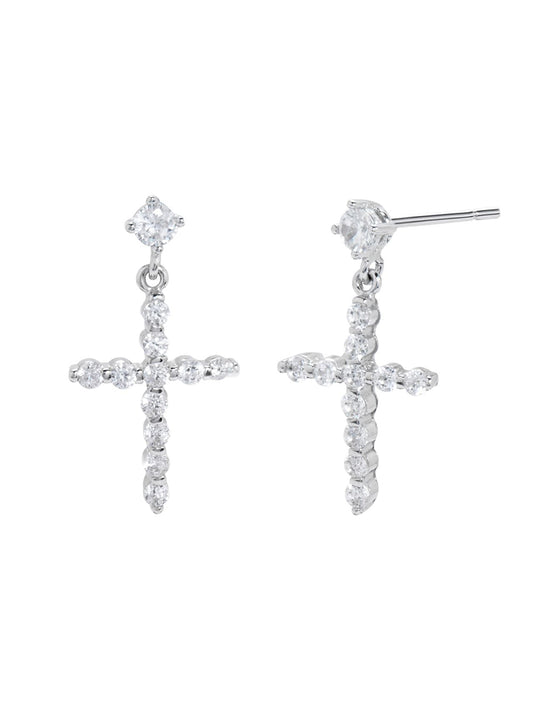 Silver Dangling Cross Earrings