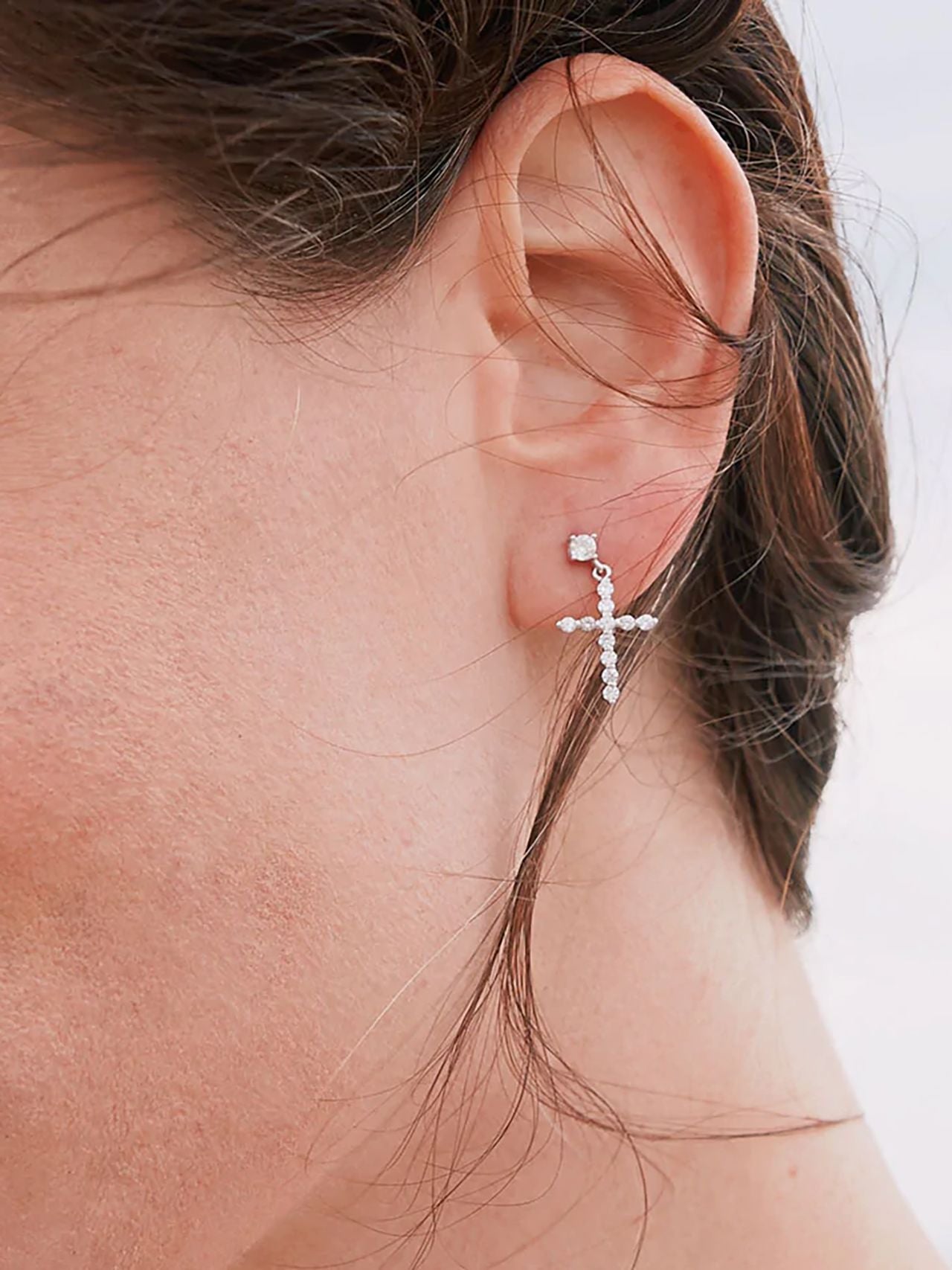  Relativity Silver Dangling Cross Earrings - Silver - Bonton