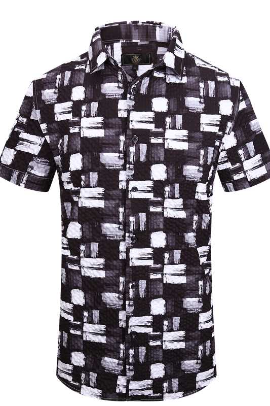  Barocco Abstract Mono Grid SS Shirt WHITE/BLACK - WHITE/BLACK - Bonton