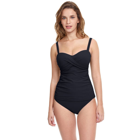 Tutti Frutti D Cup Tankini Swim Top-Black