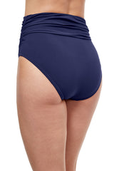 Tutti Frutti High Waist Side Shirred Swim Bottom-Navy