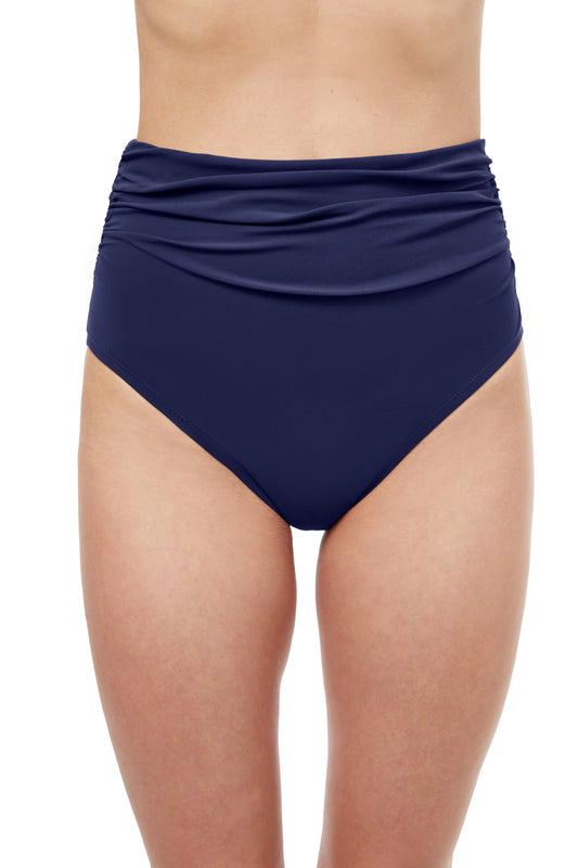 Tutti Frutti High Waist Side Shirred Swim Bottom-Navy