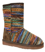 Ladies 9" fur lined suede boot with Southwestern textile yarn detail Mushroom