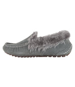 Classic Ladies rich suede Moc with fur lining & plush fur collar CHARCOAL