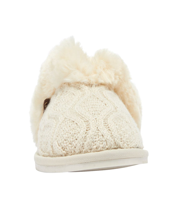Ladies Classic Scuff slipper with cable knit upper Ivory