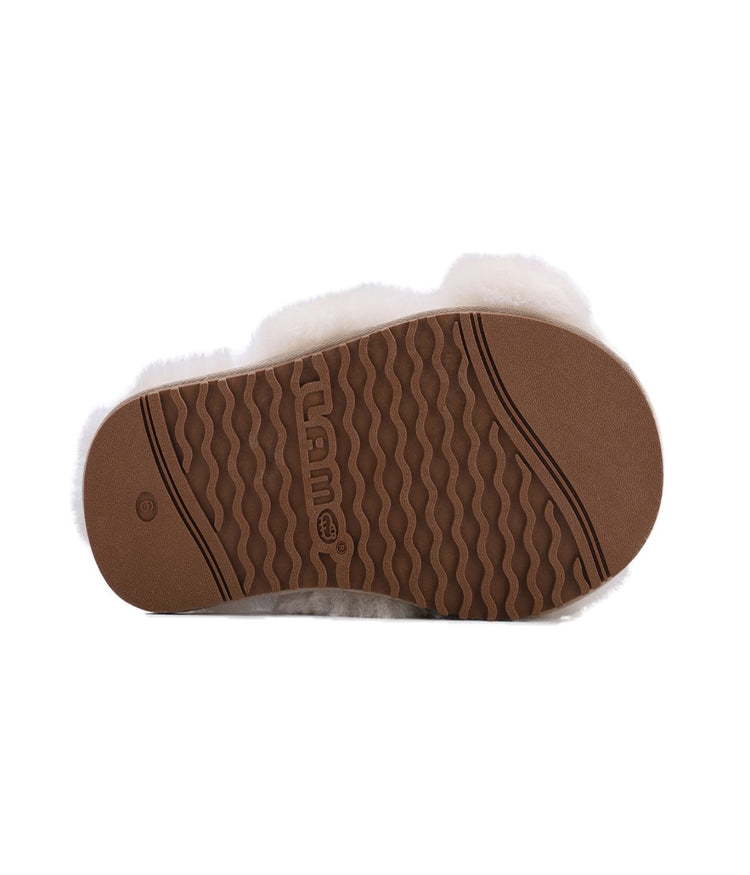 Ladies' slide with Australian sheepskin criss-crossed straps Cream