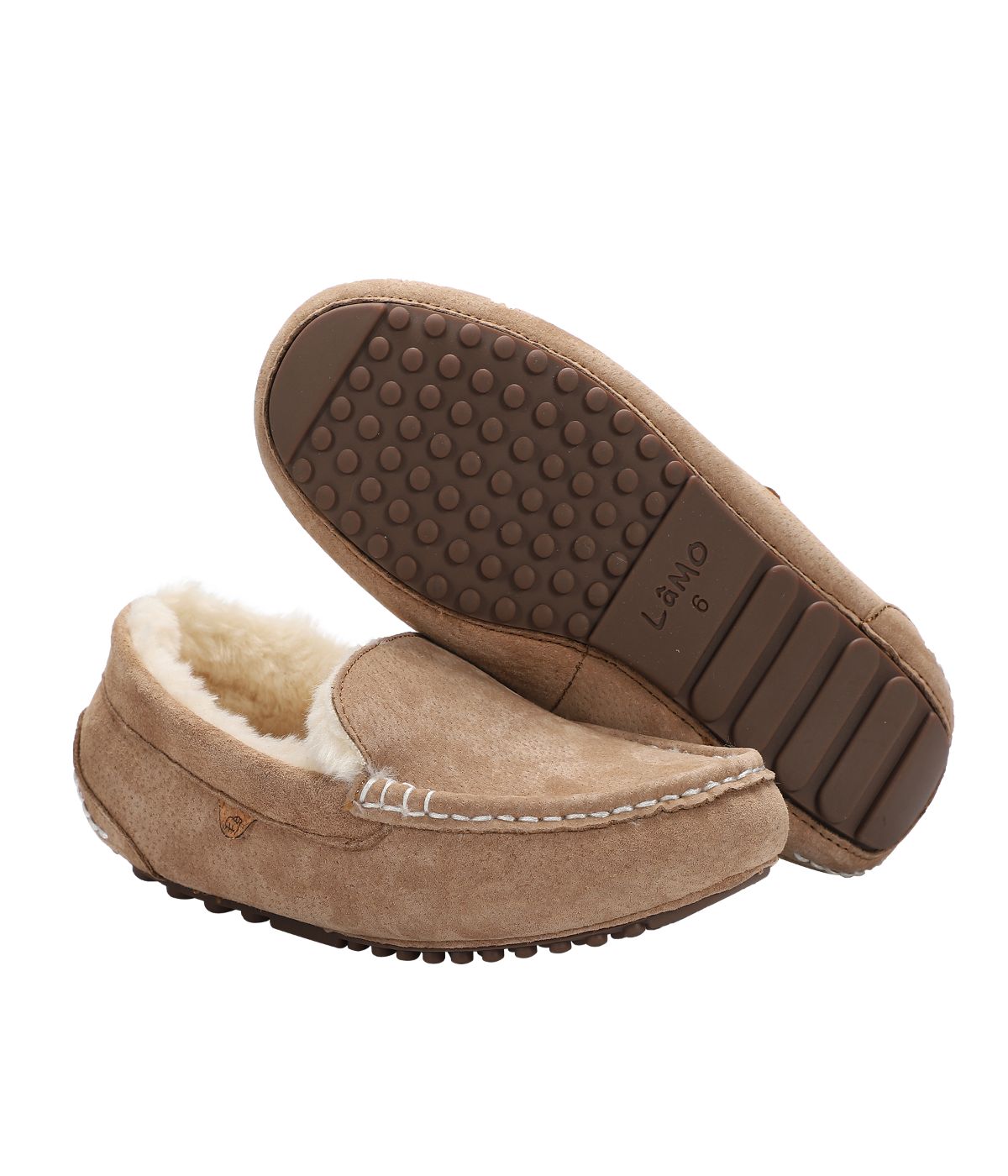 Wide ladies rich suede slipper moccasin with fur lining Chestnut