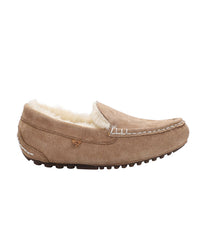 Wide ladies rich suede slipper moccasin with fur lining Chestnut