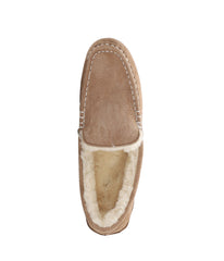 Wide ladies rich suede slipper moccasin with fur lining Chestnut