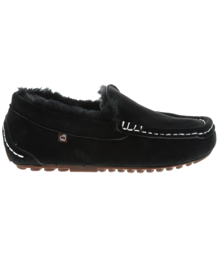 Ladies rich suede slipper moccasin with fur lining Black