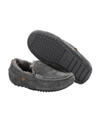 Ladies rich suede slipper moccasin with fur lining CHARCOAL