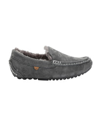 Ladies rich suede slipper moccasin with fur lining CHARCOAL