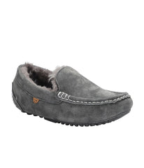 Ladies rich suede slipper moccasin with fur lining CHARCOAL