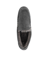 Ladies rich suede slipper moccasin with fur lining CHARCOAL