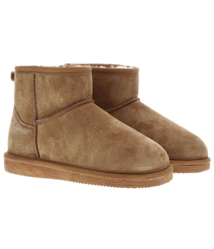 Pull-On Ladies 4" suede boot with fur lining Chestnut