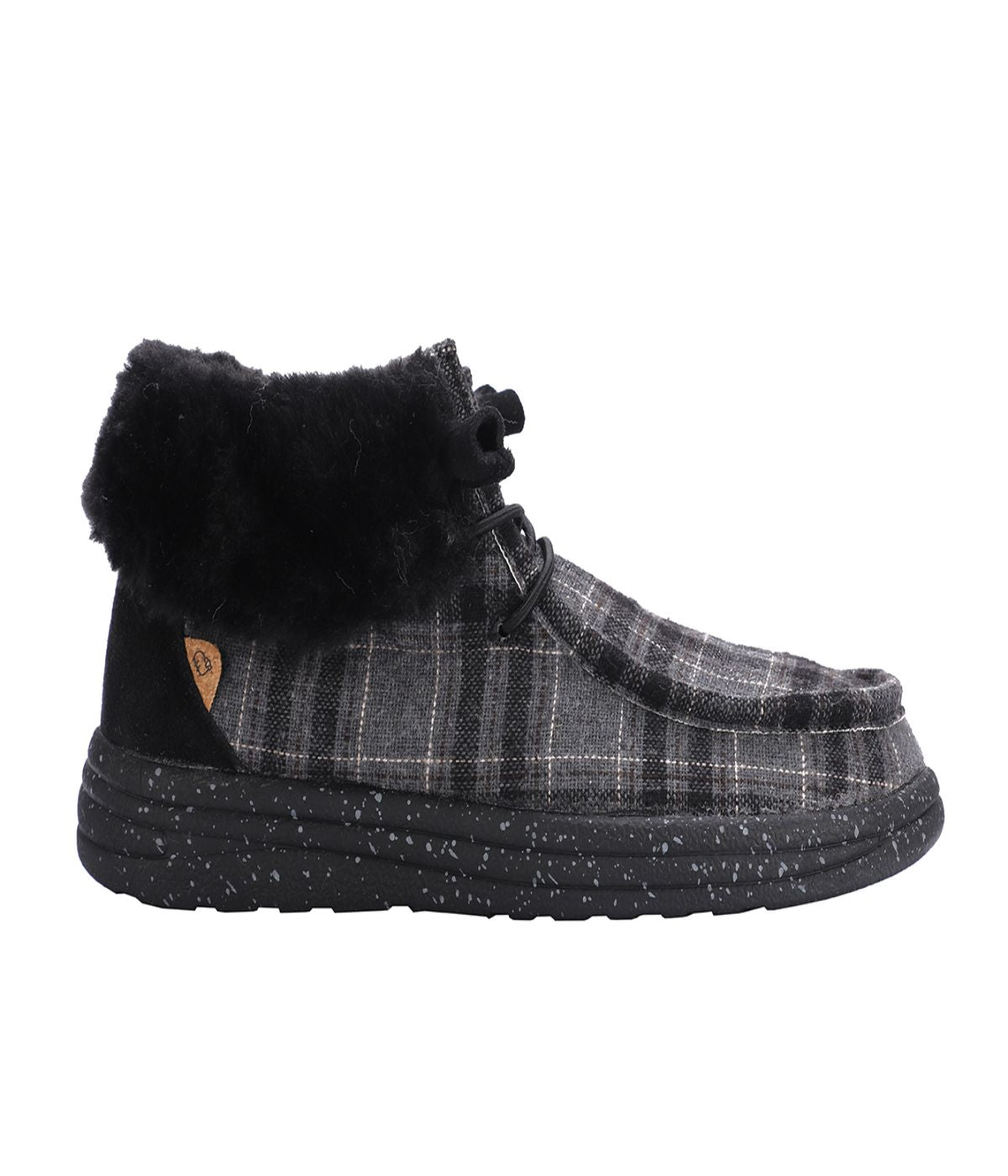 Ladies bootie with Textile, Suede or PU uppers CHARCOAL PLAID