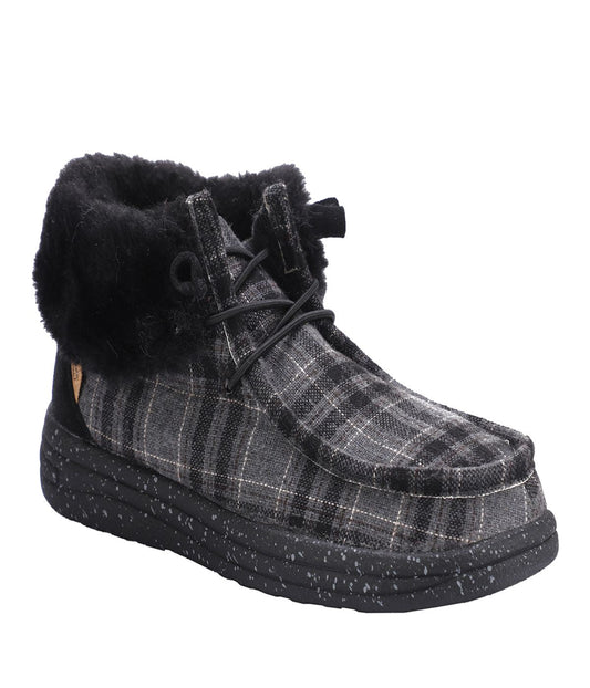 Ladies bootie with Textile, Suede or PU uppers CHARCOAL PLAID