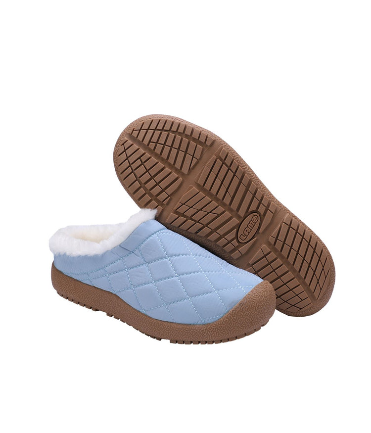 Ladies Quilted nylon slipper with fur lining SKY BLUE
