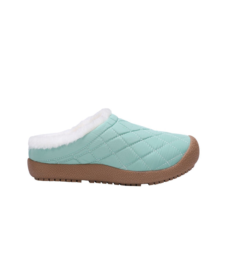 Ladies Quilted nylon slipper with fur lining SAGE
