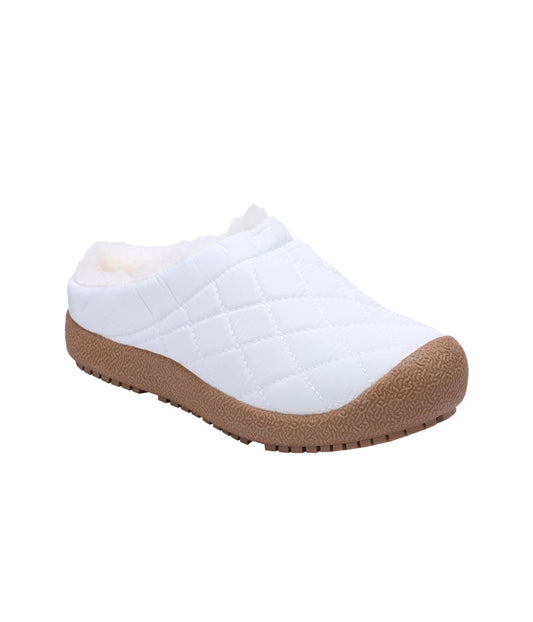 Ladies Quilted nylon slipper with fur lining WHITE