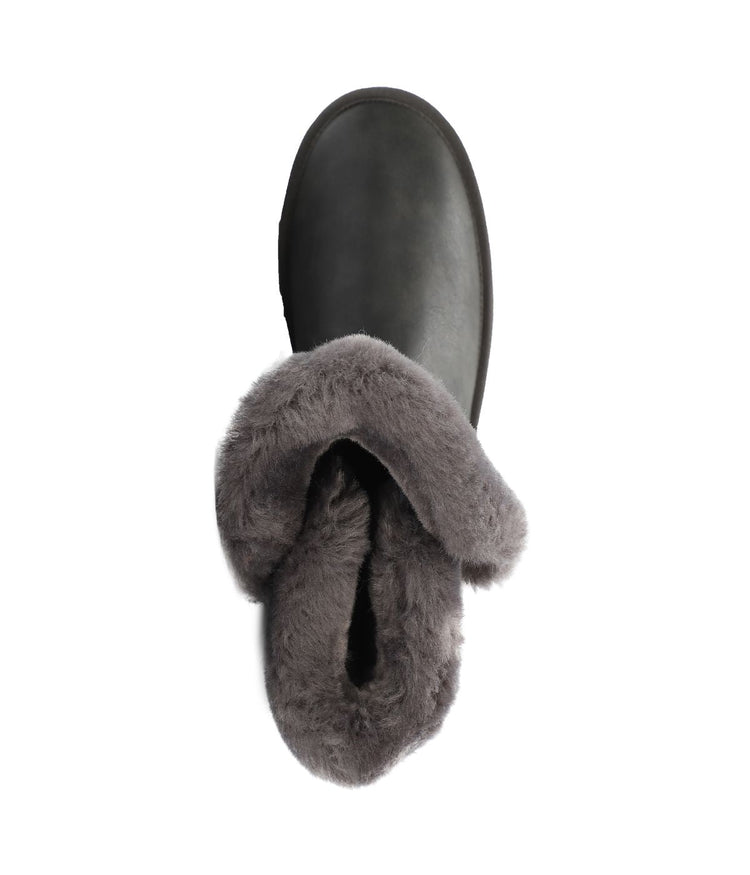 Pull-On Ladies 9" PU boot with fur lining Waxed Charcoal