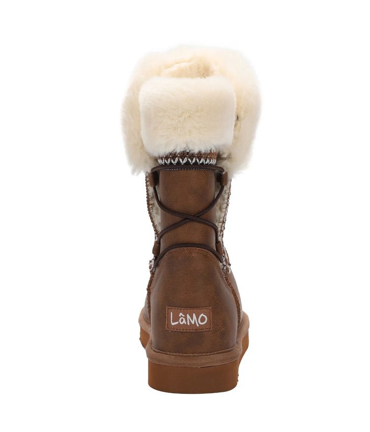 Pull-On Ladies 9" PU boot with fur lining Waxed Chestnut