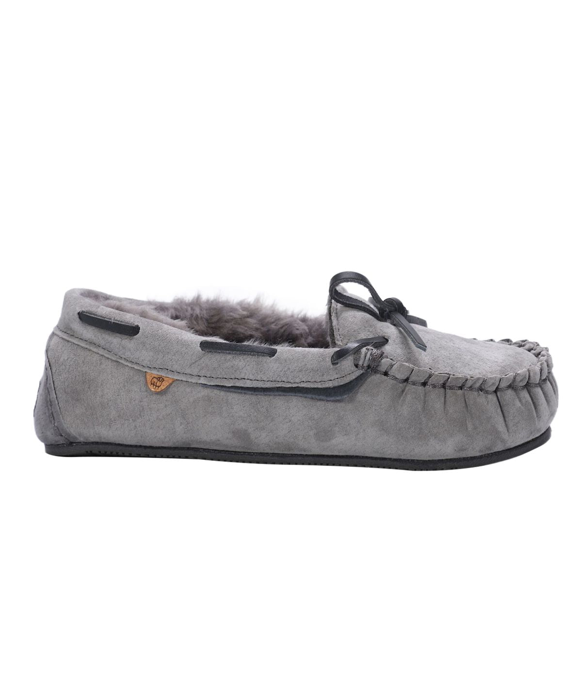  Lamo Hannah Fur Lined Moccasin Slipper - CHARCOAL - Bonton