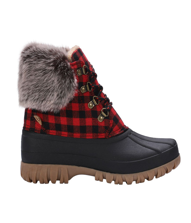 Ladies duck-boot style with curly wool lining Red Plaid