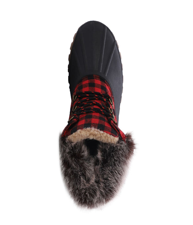 Ladies duck-boot style with curly wool lining Red Plaid