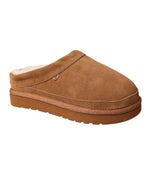 Ladies Clog-style slipper with premium suede upper and fur lining CHESTNUT