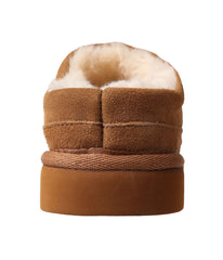 Ladies Clog-style slipper with premium suede upper and fur lining CHESTNUT