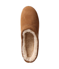 Ladies Clog-style slipper with premium suede upper and fur lining CHESTNUT