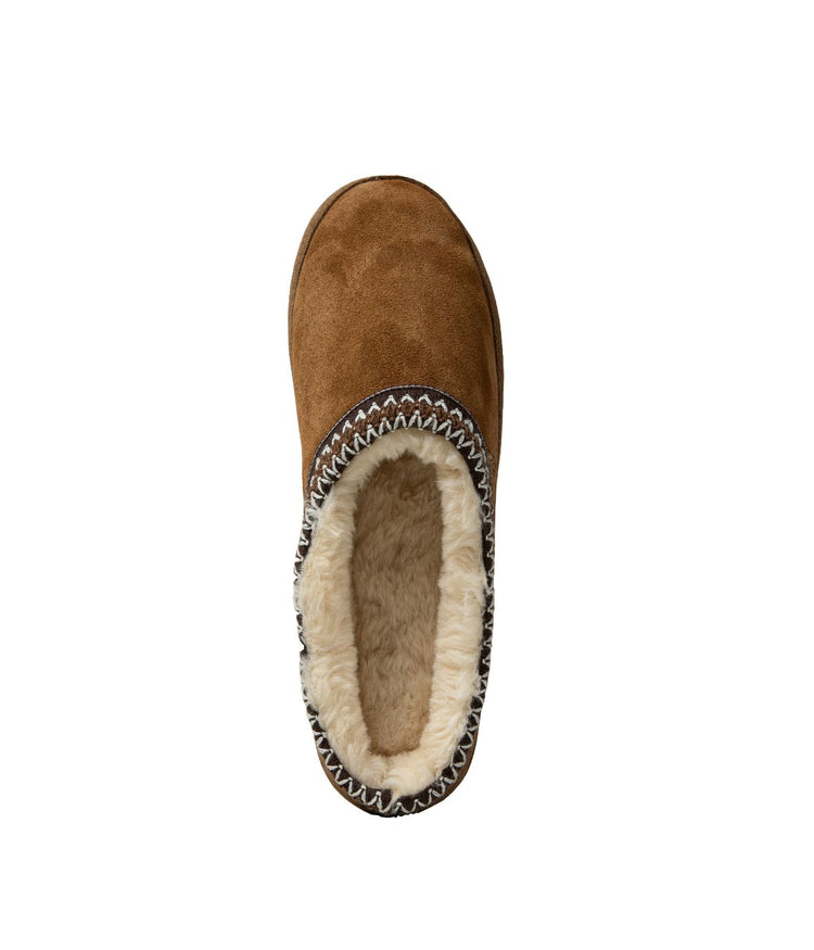 Ladies Clog-style slipper with premium suede upper and fur lining CHESTNUT/MULTI