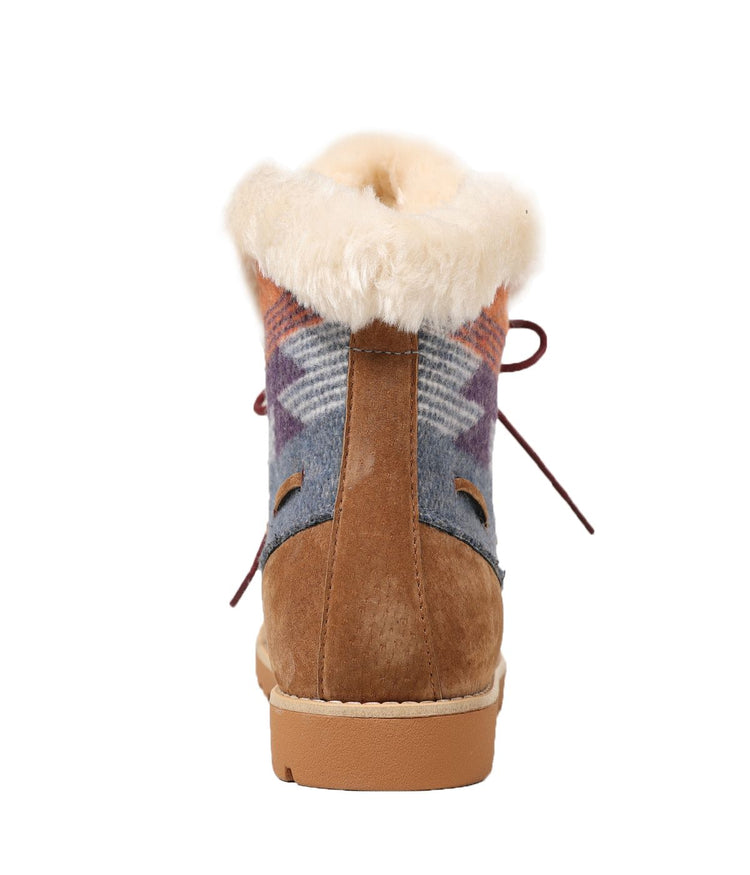 Ladies lace-up boot with fur lining Chestnut/Multi