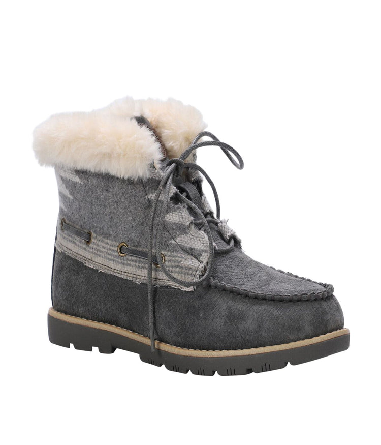 Ladies lace-up boot with fur lining Charcoal/Multi