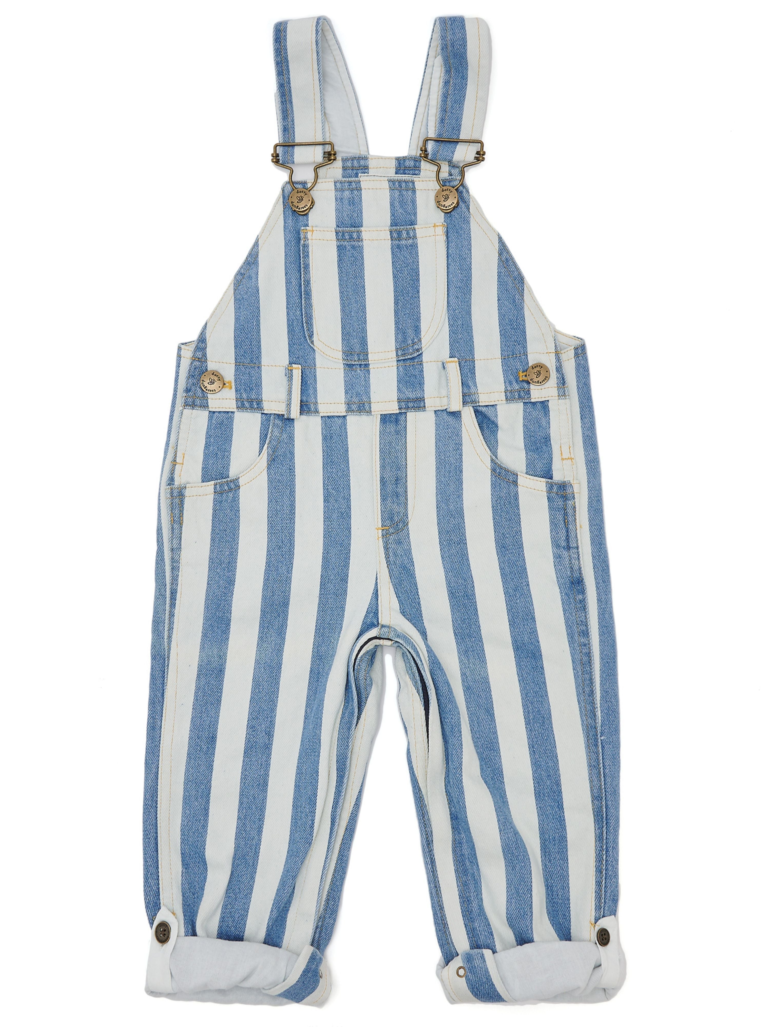  Dotty Dungarees Wide Stripe Denim Overalls - Blue - Bonton