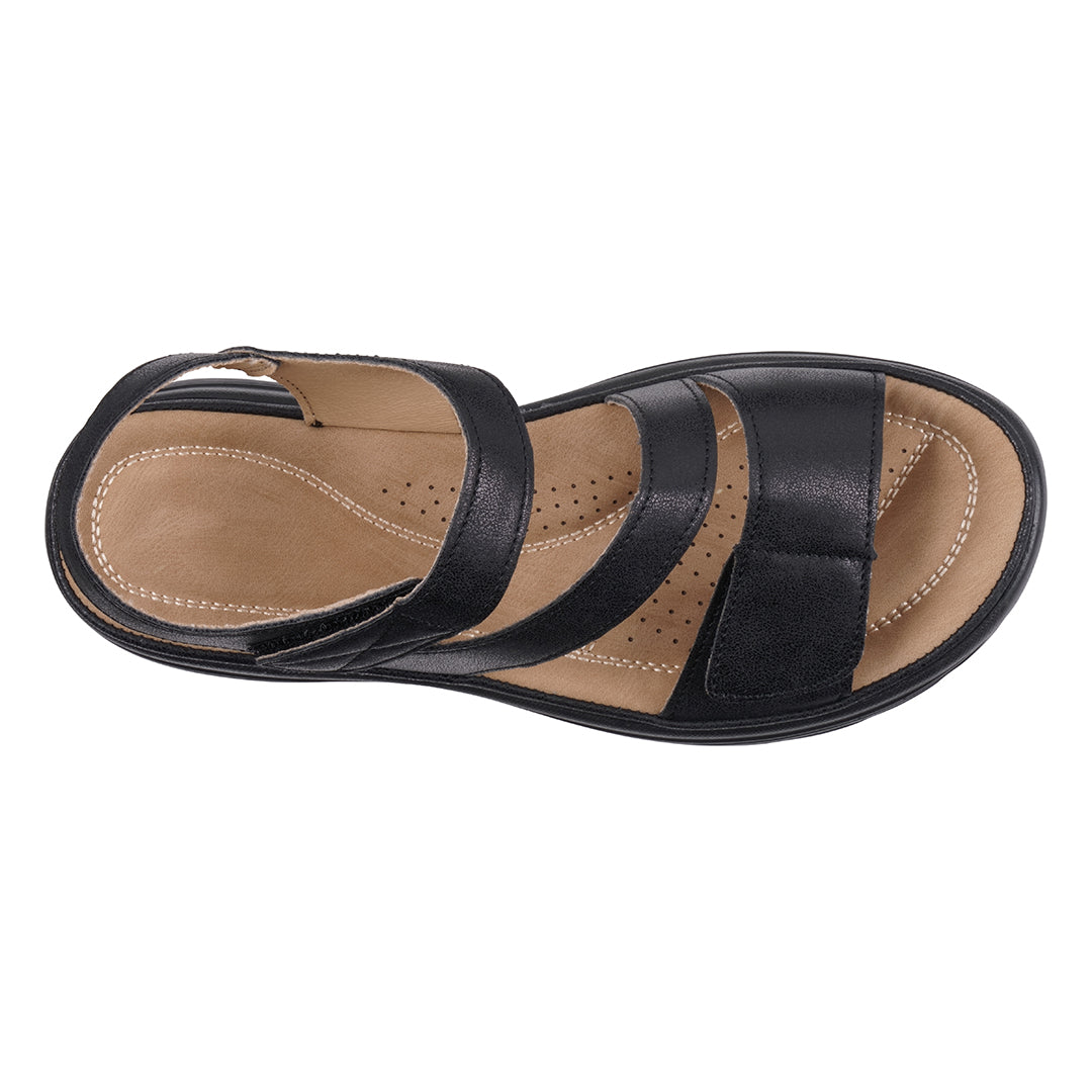  GC Shoes Women's Judy Black Velcro Comfort Flat Sandals - Black - Bonton