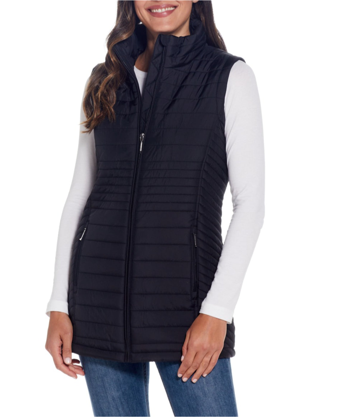  Weatherproof Channel Quilted Longline Vest Black - Black - Bonton