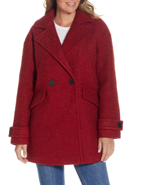 Double Breasted Boucle Peacoat Red