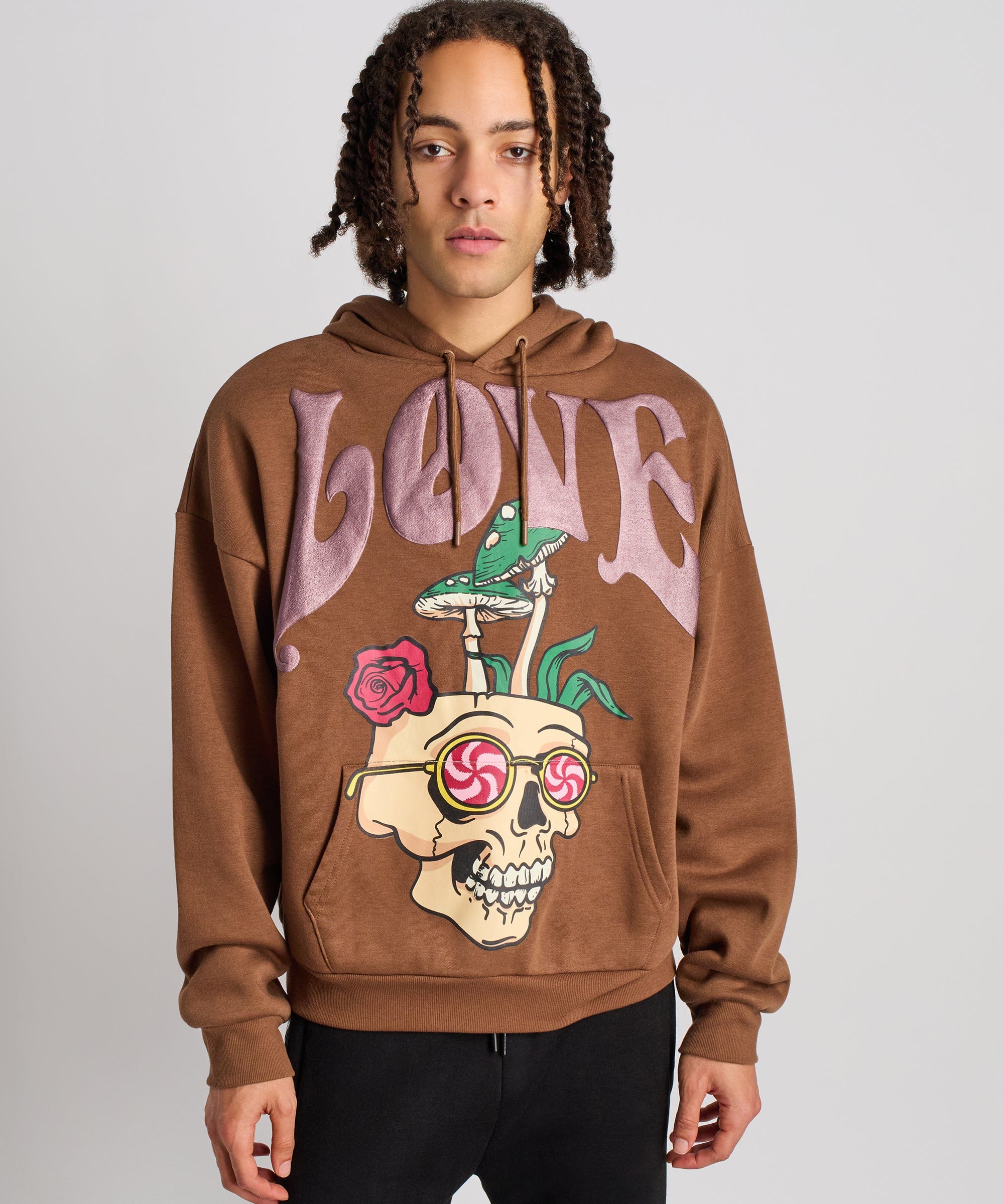  Reason Clothing Love Hate Puff Print Hoodie - Khaki - KHAKI - Bonton