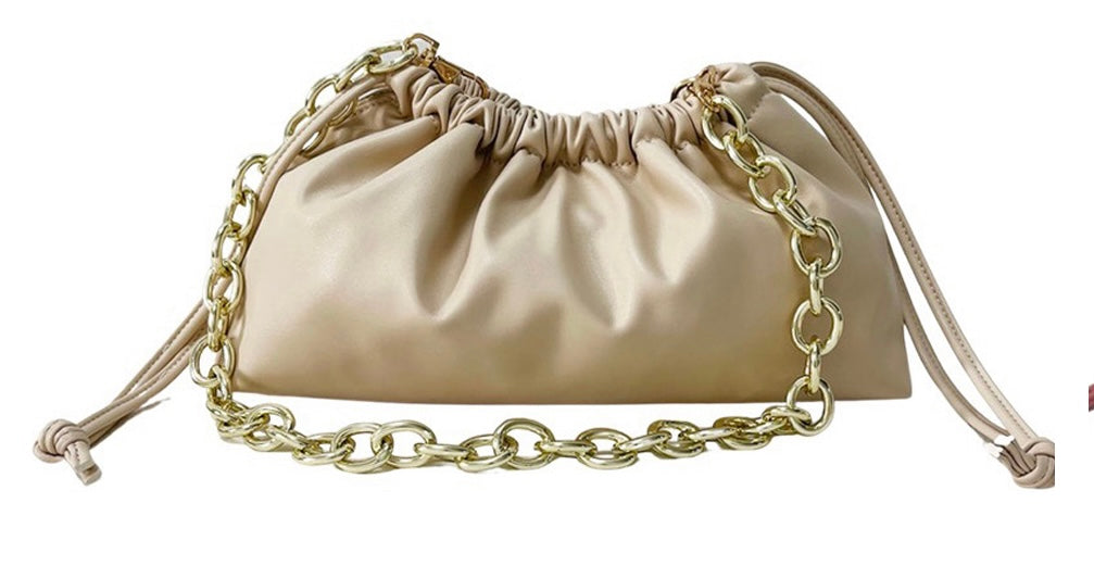  Lemonbella Vegan Leather Cinch Sak Almond W/Gold Chunky Shoulder Chain - Almond - Bonton