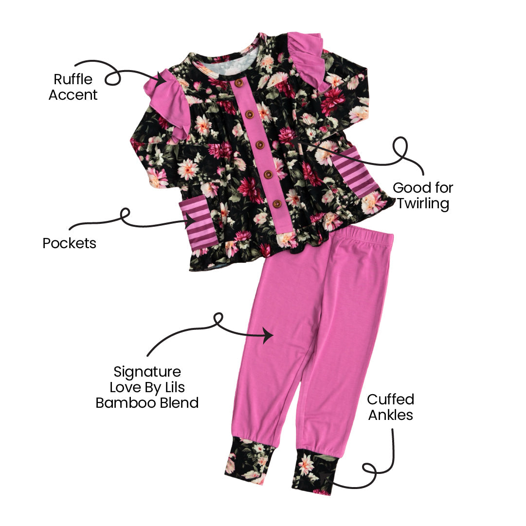  Laree + Co. Fallon Bamboo Long Sleeve Peplum + Legging Set - 0_3M - Bonton