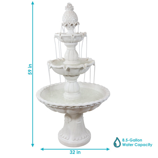 59"H Electric Fiberglass 3-Tier Welcome Pineapple Top Water Fountain