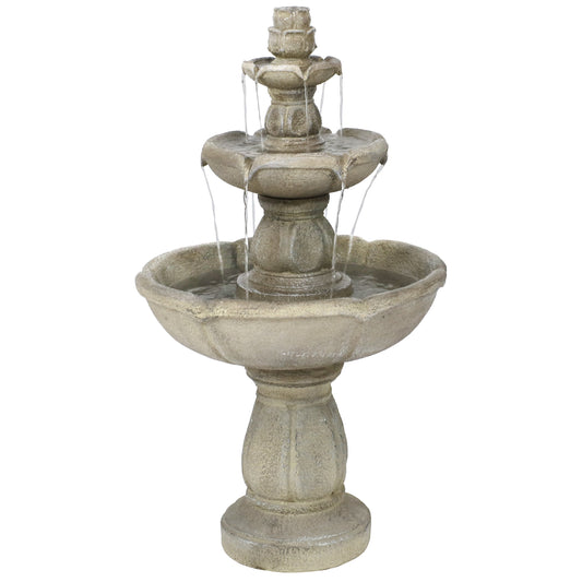 35"H Electric Fiberglass 3-Tier Birds' Delight Bird Bath Water Fountain