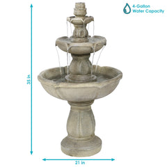 35"H Electric Fiberglass 3-Tier Birds' Delight Bird Bath Water Fountain