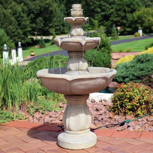 35"H Electric Fiberglass 3-Tier Birds' Delight Bird Bath Water Fountain